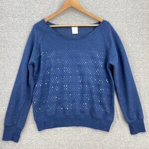 Jasmine & Ginger Sweater Womens Medium Blue Sequins Ragland Long Sleeve Bands